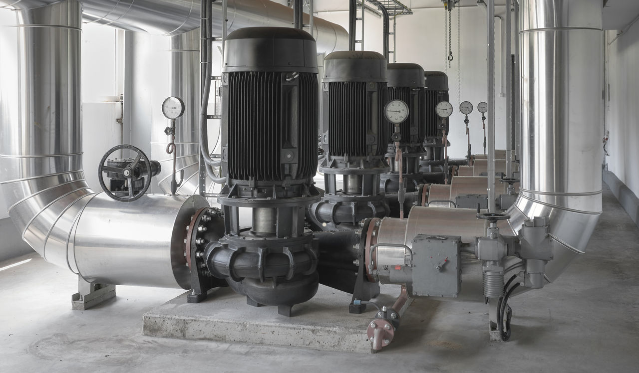 Industrial water pump system in utility room