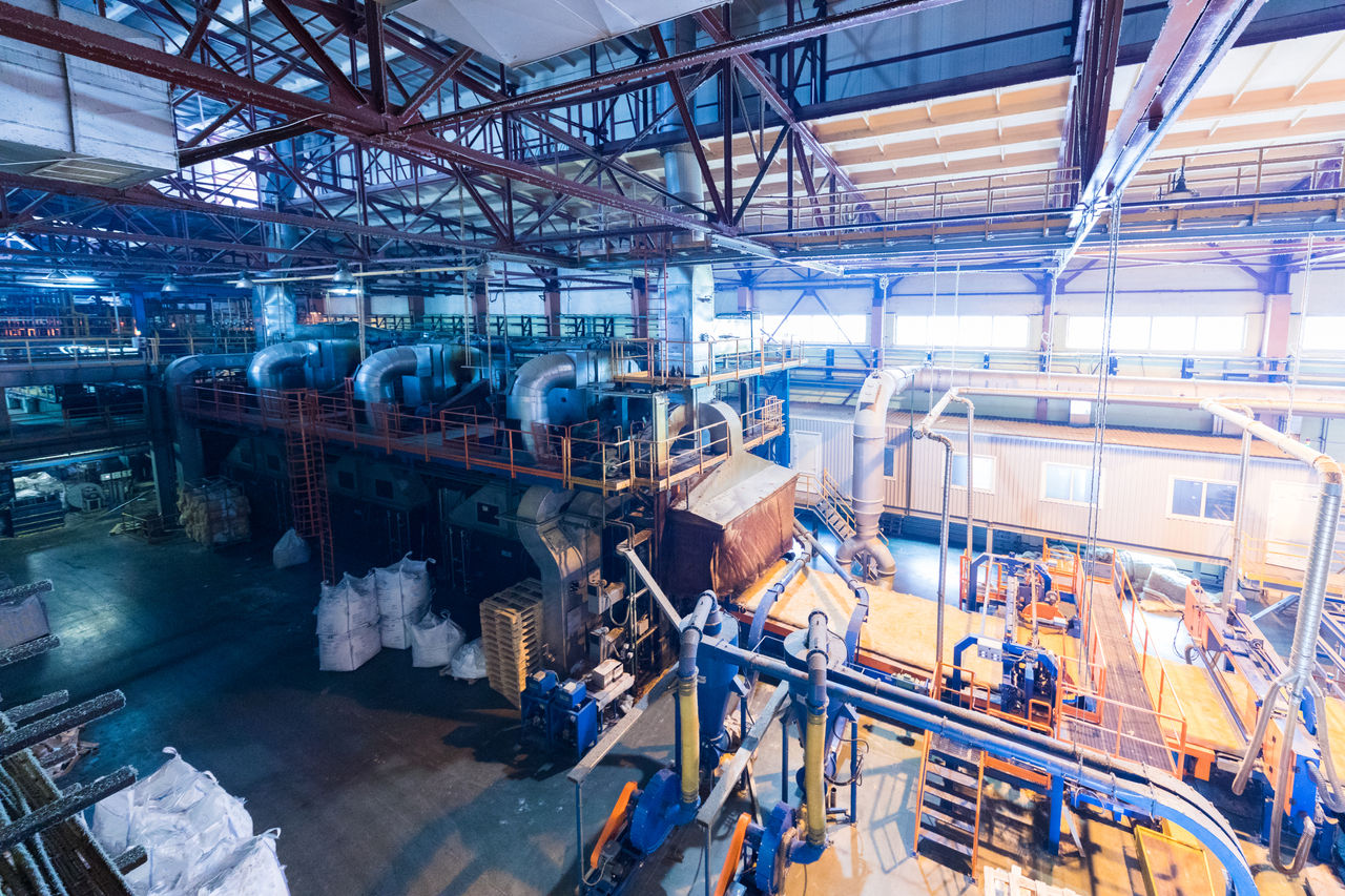 Industrial factory interior with machinery